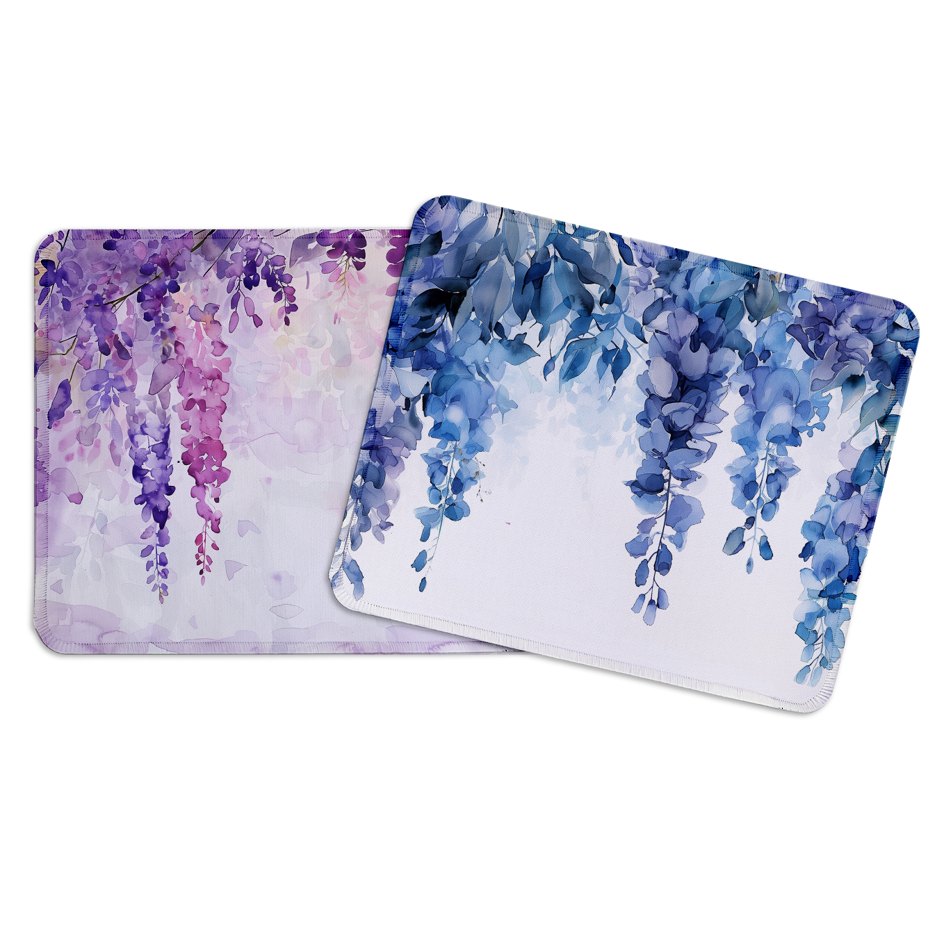 Wisteria Floral Hangings – Set of 2 Stitched Gaming Mouse Pads with Anti-Slip Rubber Base and Waterproof Surface