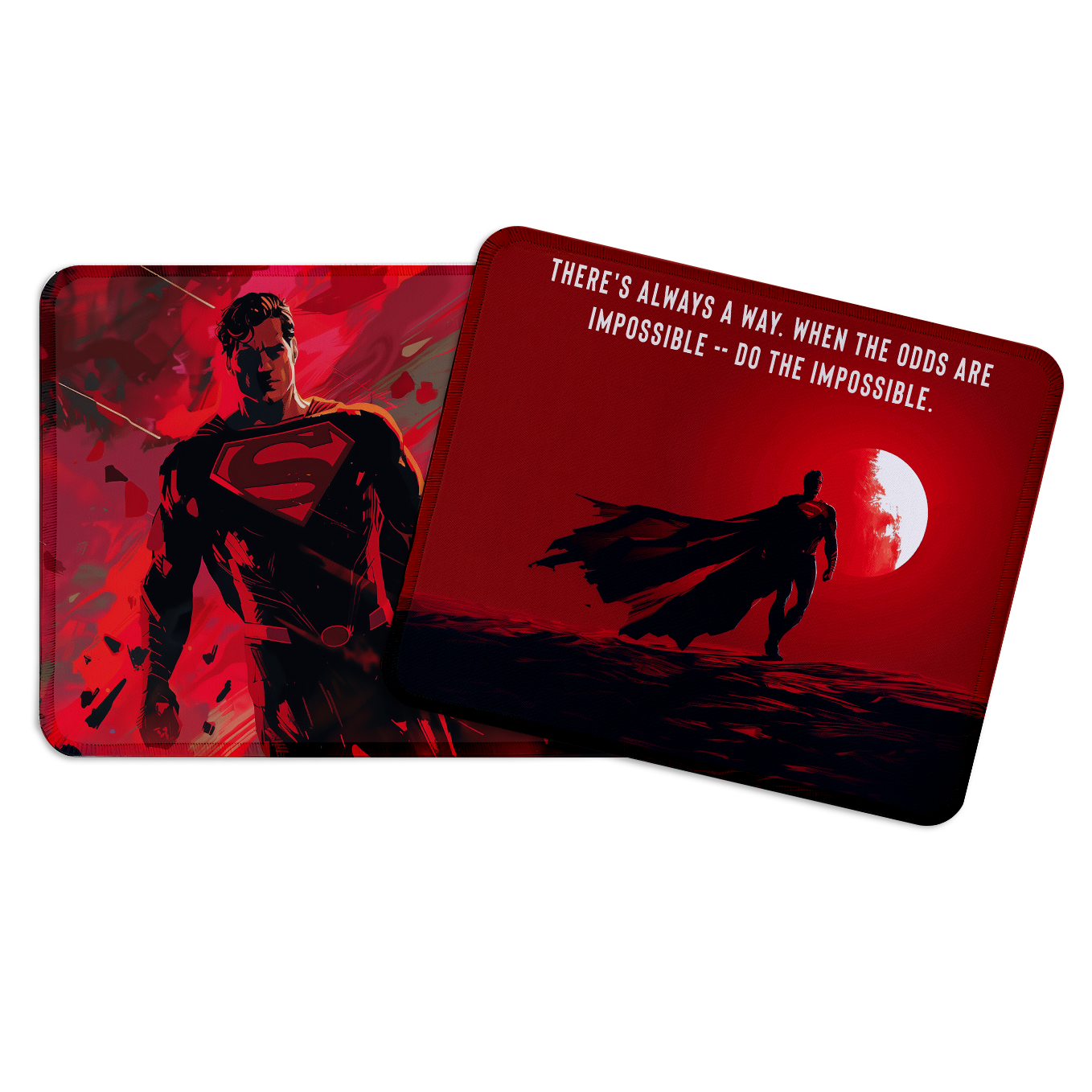 Superman Set of 2 Stitched Gaming Mouse Pads with Anti-Slip Rubber Base and Waterproof Surface