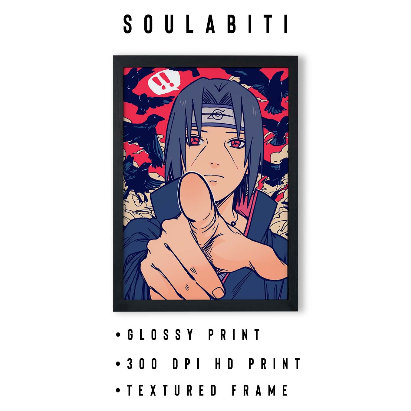 Itachi Uchiha Leaf Village Ninja Poster art framed 12x18-Inch, Plexi-Glass