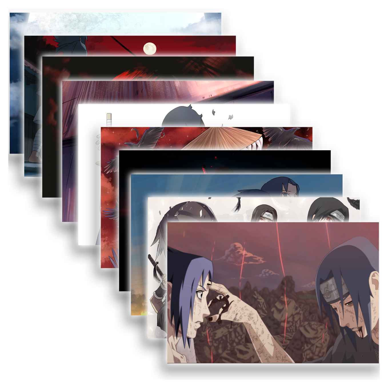 Naruto Itachi Uchiha and Sasuke story set of 10 Landscape (12x18-inches, 350 GSM) Comes with double sided tape