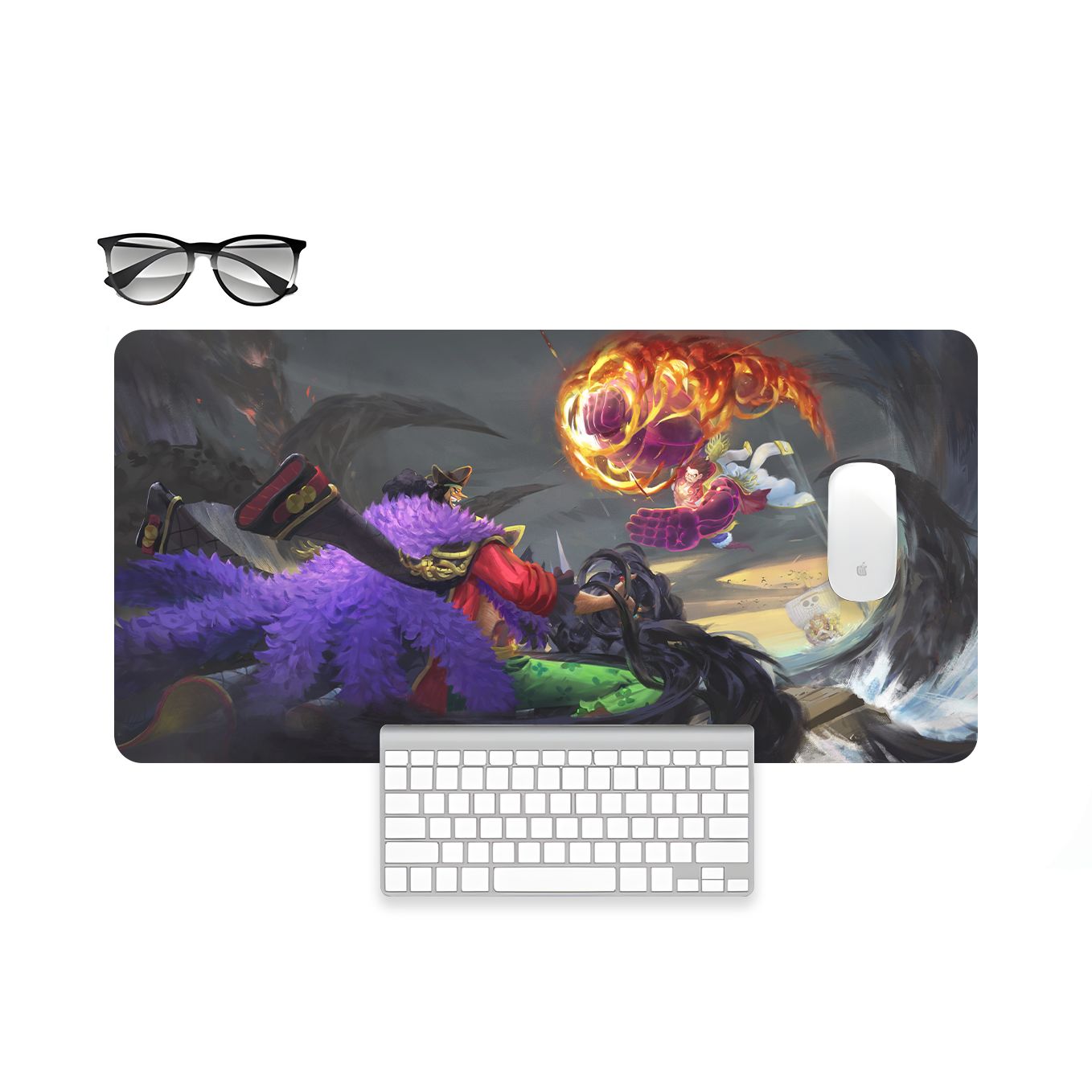 One Piece Blackbeard vs Luffy Mouse Pad - 23.6 x 11 Inches Desk Pad - Gaming Workstation Mat - Non-Slip Rubber Base - Smooth Surface for Precise Control