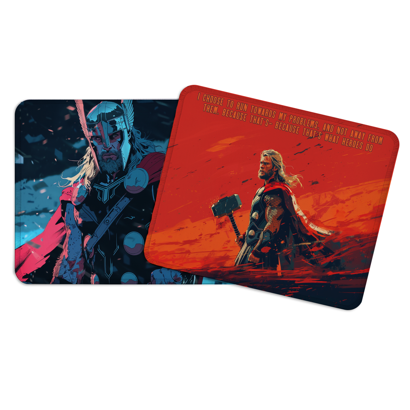 Thor Set of 2 Stitched Gaming Mouse Pads with Anti-Slip Rubber Base and Waterproof Surface