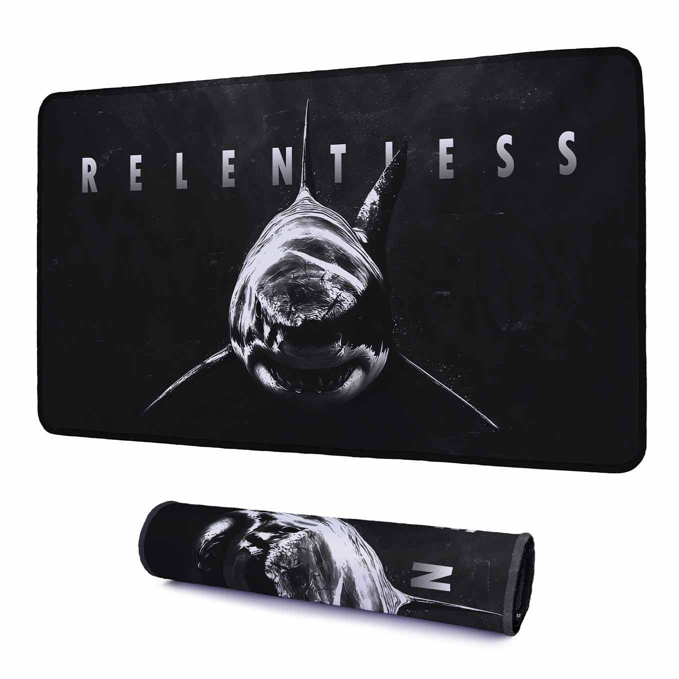 Shark Motivational Relentless Deskpad 23x11 Inches – Bold Black Animal Art for Office and Gaming Setup