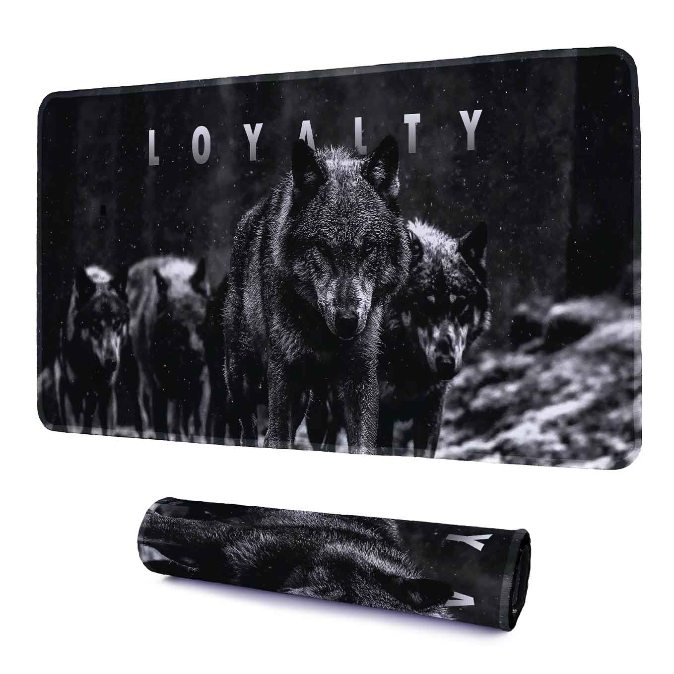 Loyalty Motivational Wolf Deskpad 23x11 Inches – Bold Black Animal Art for Office and Gaming Setup