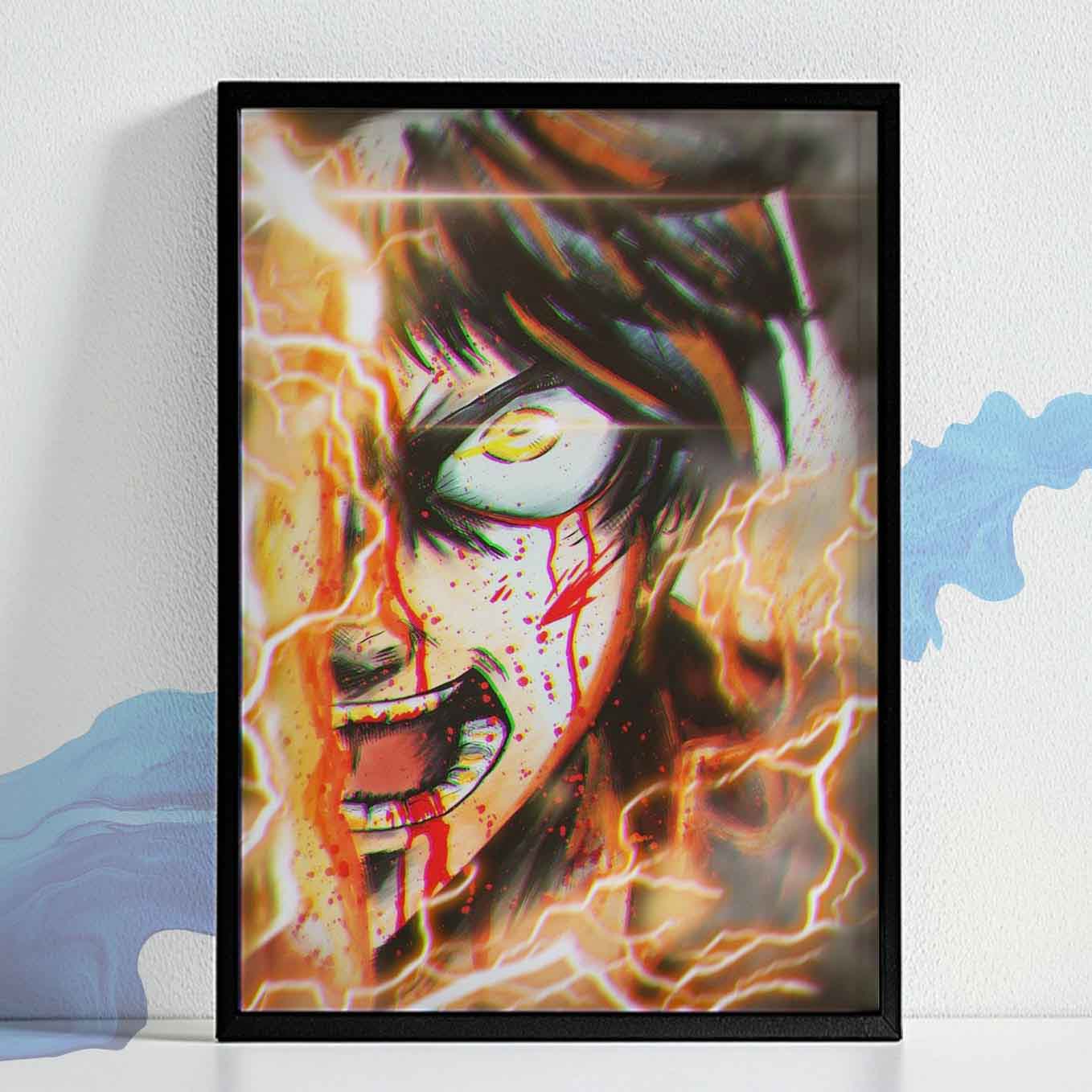 Attack on Titan Eren Transformation Anime Poster framed (13x19-Inch, Plexi-Glass, Textured Frame)