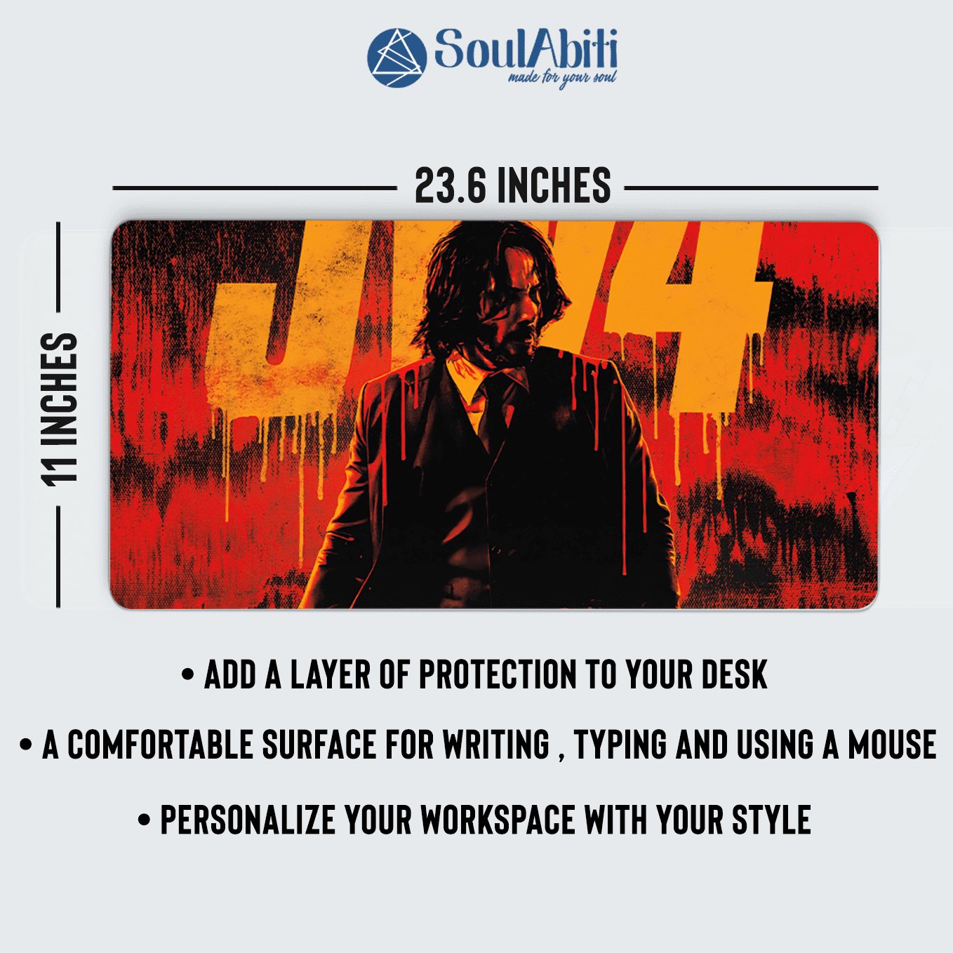 John Wick Abstract Art Mouse Pad - 23.6 x 11 Inches Desk Pad - Gaming and Workstation Mat for Action Franchise Fans - Non-Slip Rubber Base - Smooth Surface for Precise Control