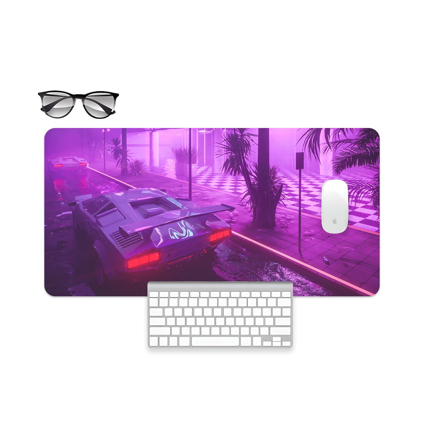 Neon Lights in the city Supersports car Art Mouse Pad - 23.6 x 11 Inches Desk Pad - Gaming and Workstation Mat for Car enthusiasts - Non-Slip Rubber Base - Smooth Surface for Precise Control