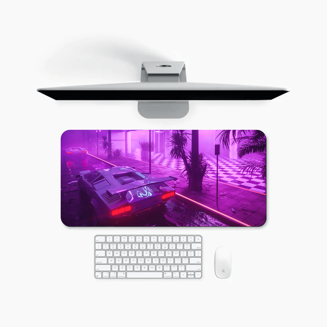 Neon Lights in the city Supersports car Art Mouse Pad - 23.6 x 11 Inches Desk Pad - Gaming and Workstation Mat for Car enthusiasts - Non-Slip Rubber Base - Smooth Surface for Precise Control