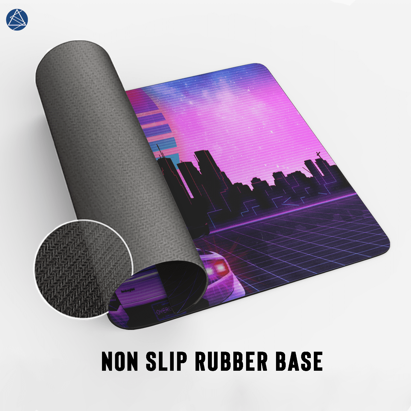 Neon City Retrowave Sportscar Countach Car Digital Art Mouse Pad - 23.6 x 11 Inches Desk Pad - Gaming and Workstation Mat - Non-Slip Rubber Base - Smooth Surface for Precise Control