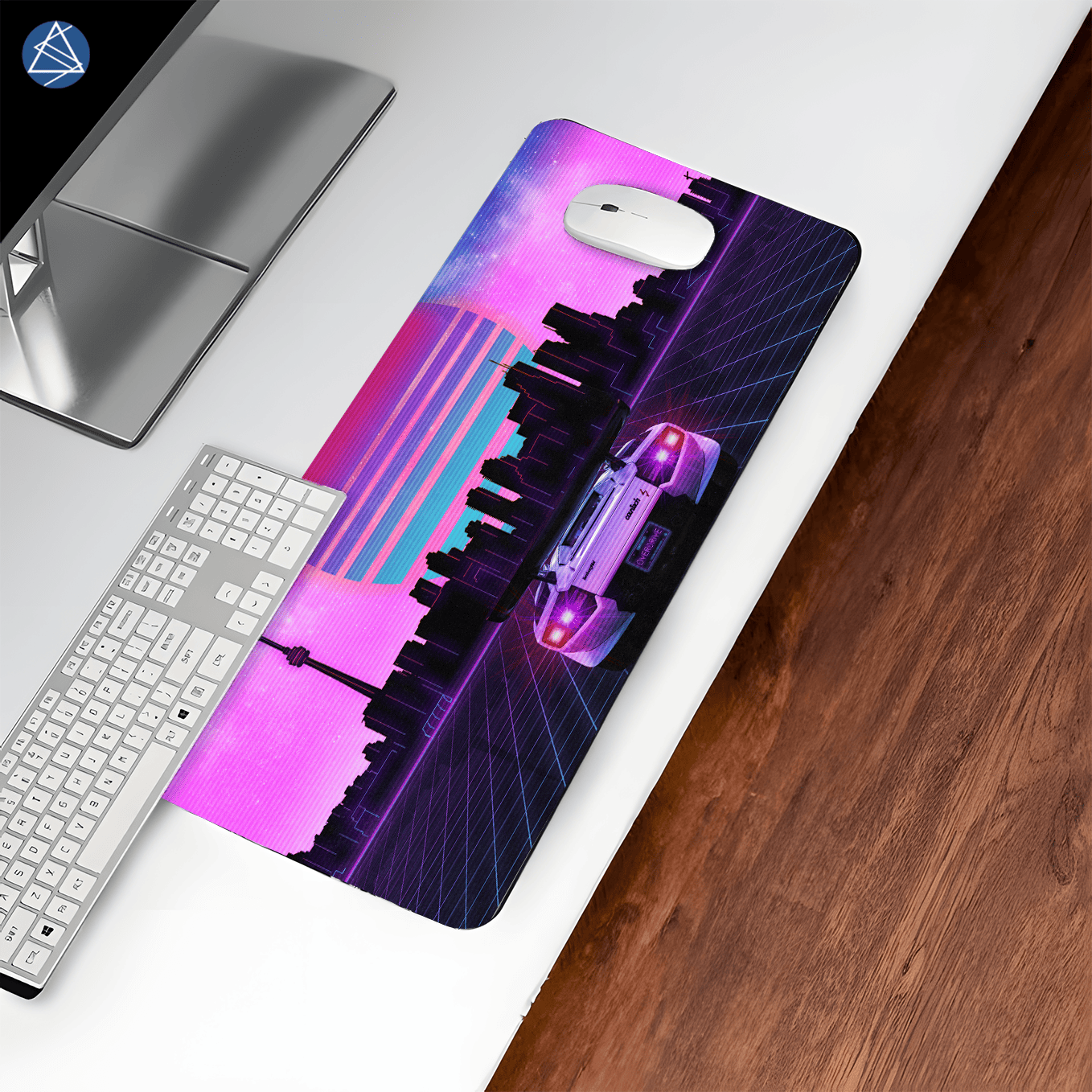 Neon City Retrowave Sportscar Countach Car Digital Art Mouse Pad - 23.6 x 11 Inches Desk Pad - Gaming and Workstation Mat - Non-Slip Rubber Base - Smooth Surface for Precise Control