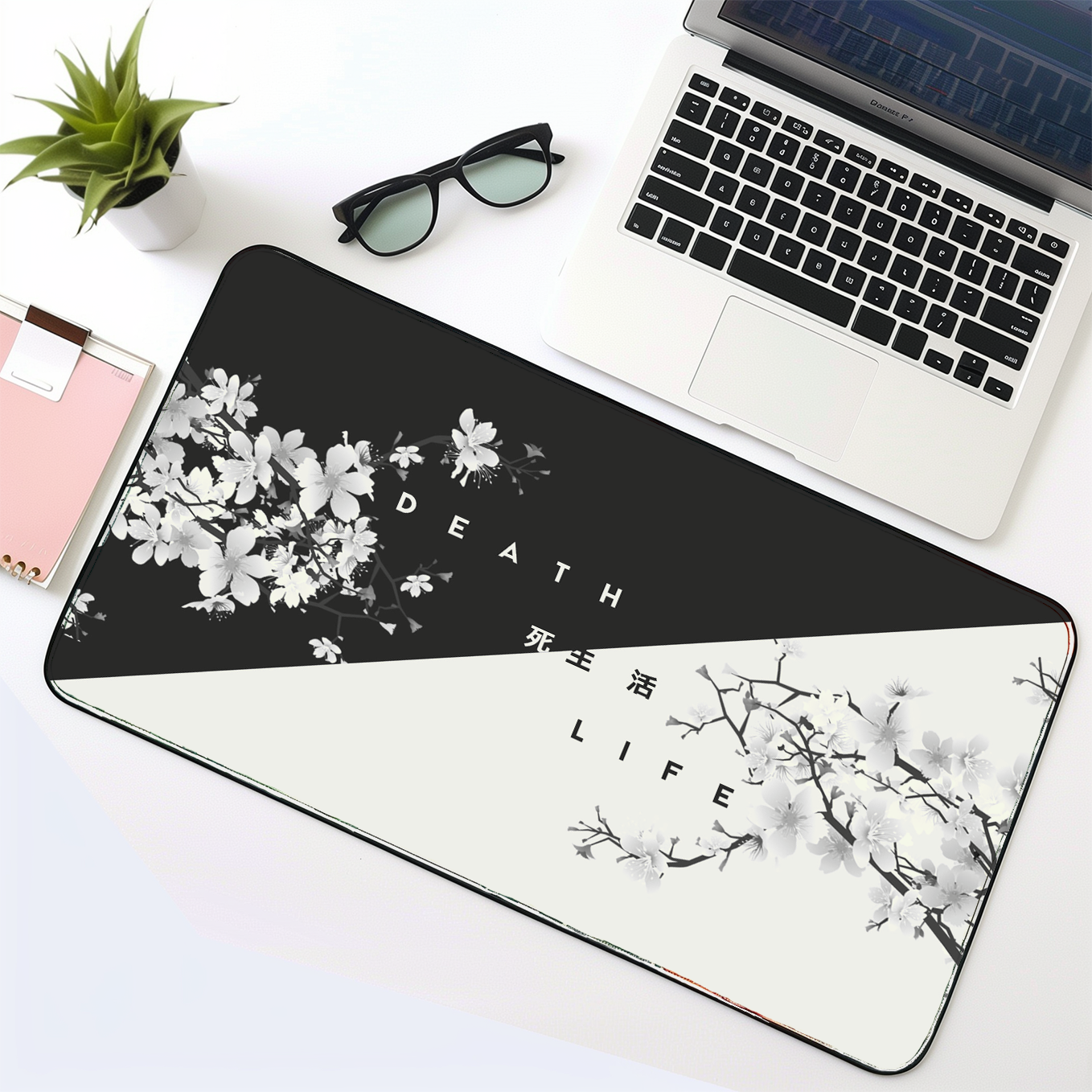 Minimalist Cycle of Life Art Mouse Pad - 23.6 x 11 Inches Desk Pad - Gaming and Workstation Mat for Illustration Artwork Fans - Non-Slip Rubber Base - Smooth Surface for Precise Control