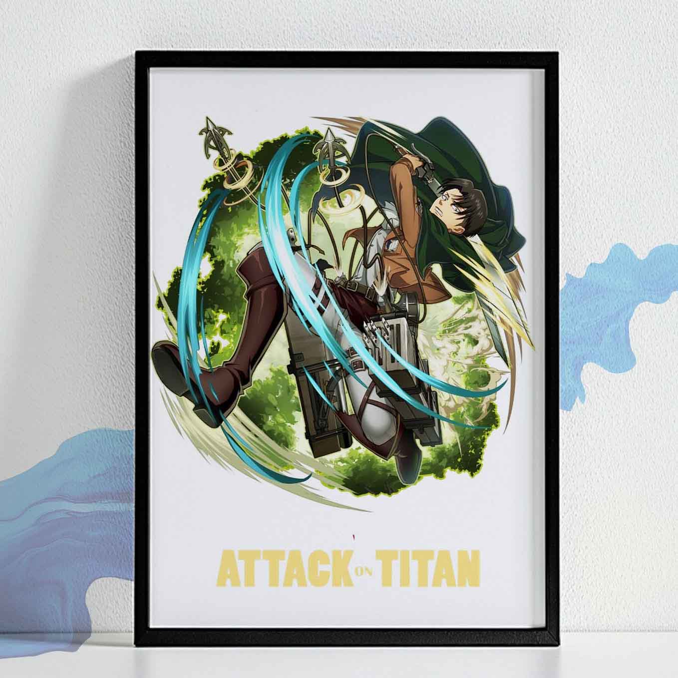 Attack on Titan Levi art Poster anime frame (13x19-Inch, Plexi-Glass, Textured Frame)