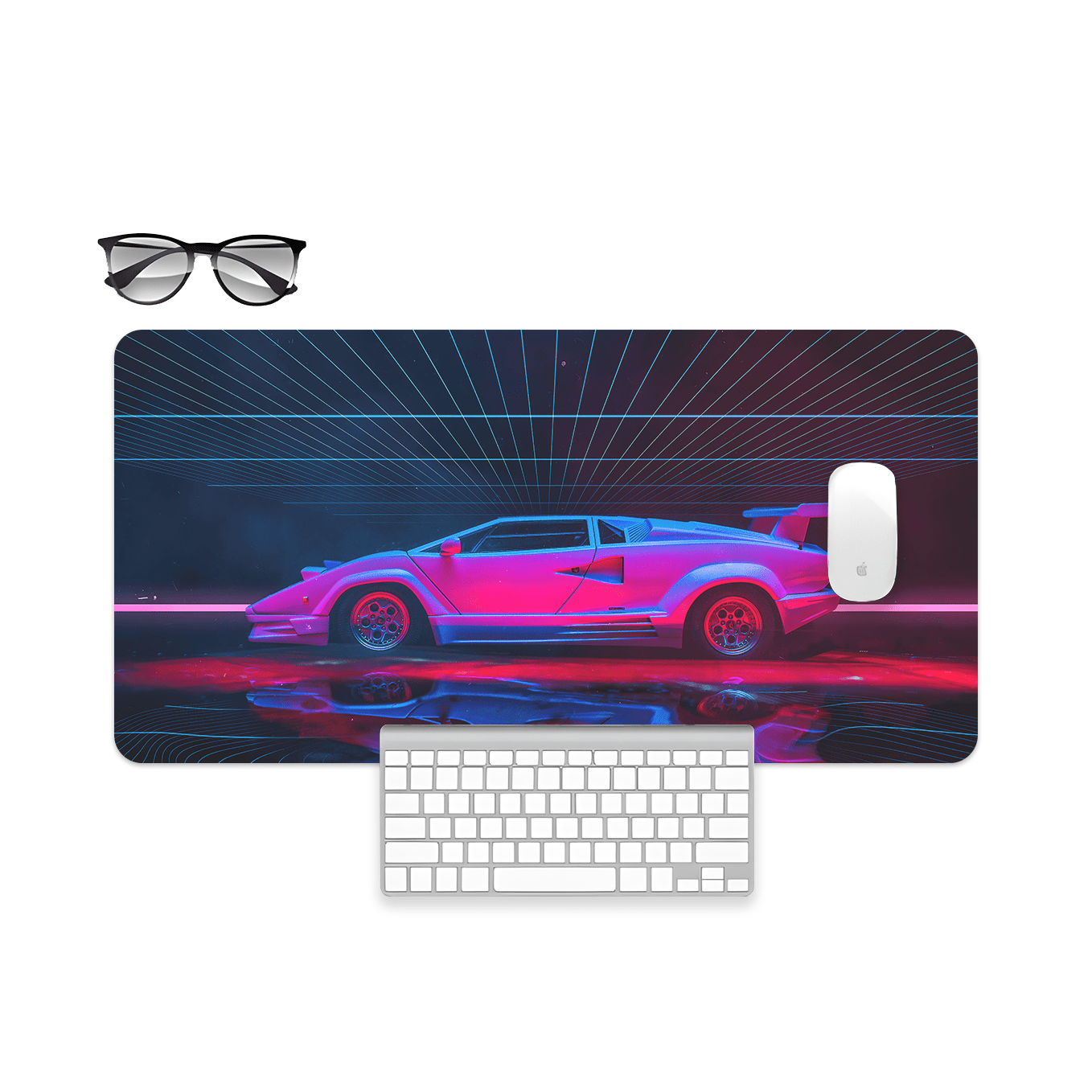 Retro Lights Supercar Countach Art Mouse Pad - 23.6 x 11 Inch Desk Pad - Gaming and Workstation Mat for Car Enthusiasts - Non-Slip Rubber Base - Smooth Surface for Precise Control