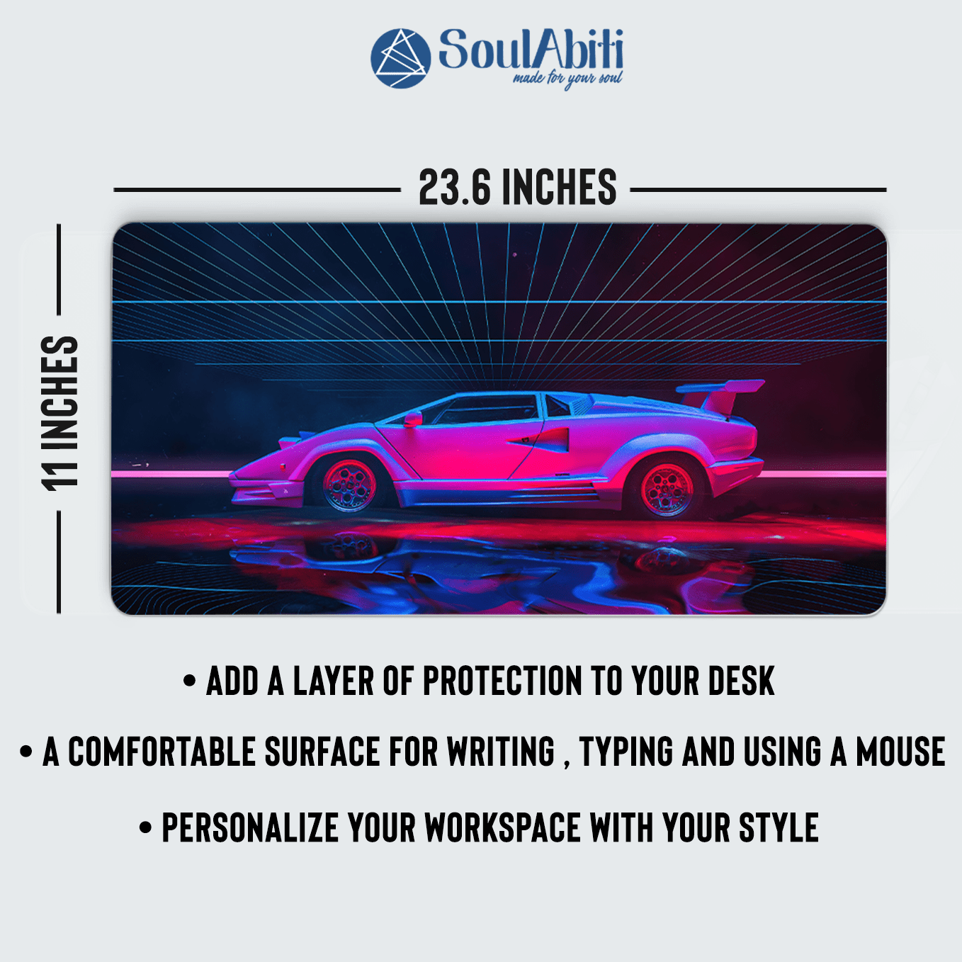 Retro Lights Supercar Countach Art Mouse Pad - 23.6 x 11 Inch Desk Pad - Gaming and Workstation Mat for Car Enthusiasts - Non-Slip Rubber Base - Smooth Surface for Precise Control
