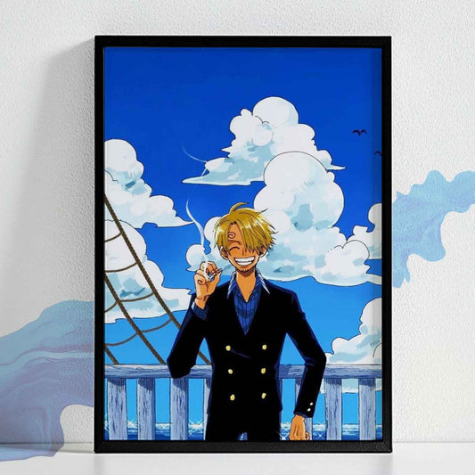 One Piece Sanji East Blue Poster Art Framed (13x19 Inch, Plexi-Glass, Textured Frame)