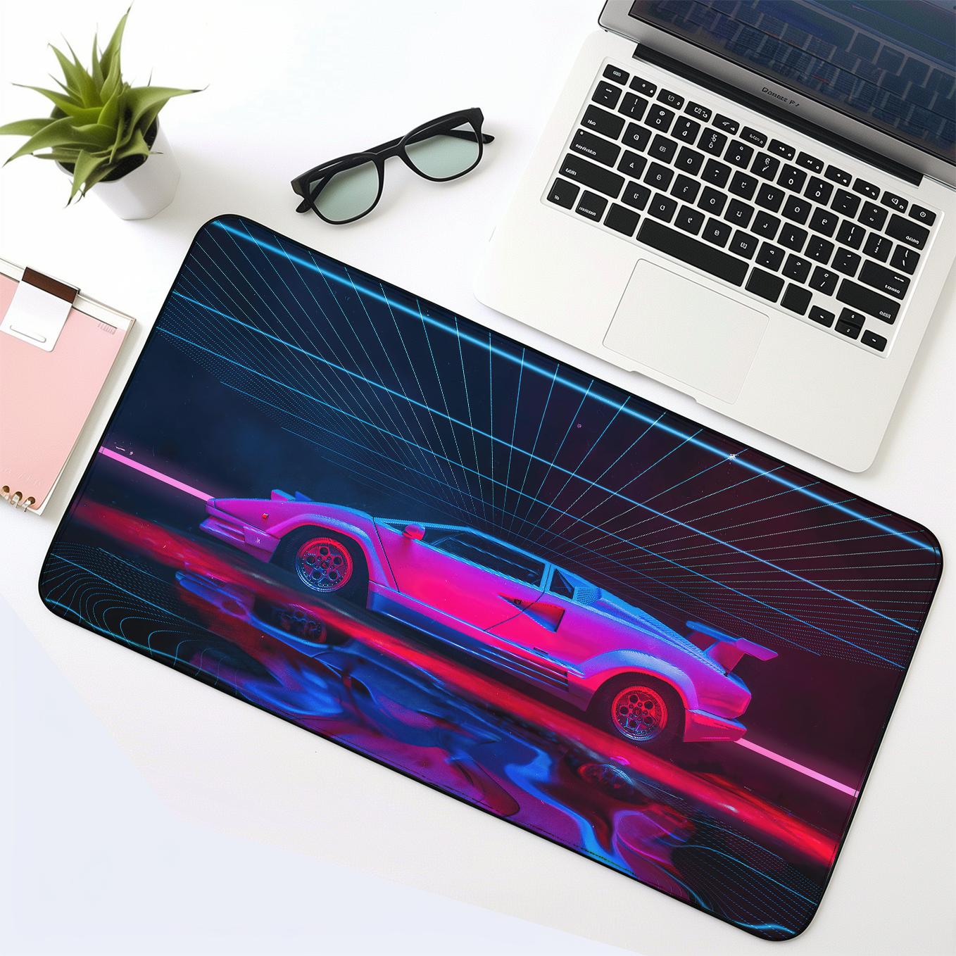 Retro Lights Supercar Countach Art Mouse Pad - 23.6 x 11 Inch Desk Pad - Gaming and Workstation Mat for Car Enthusiasts - Non-Slip Rubber Base - Smooth Surface for Precise Control
