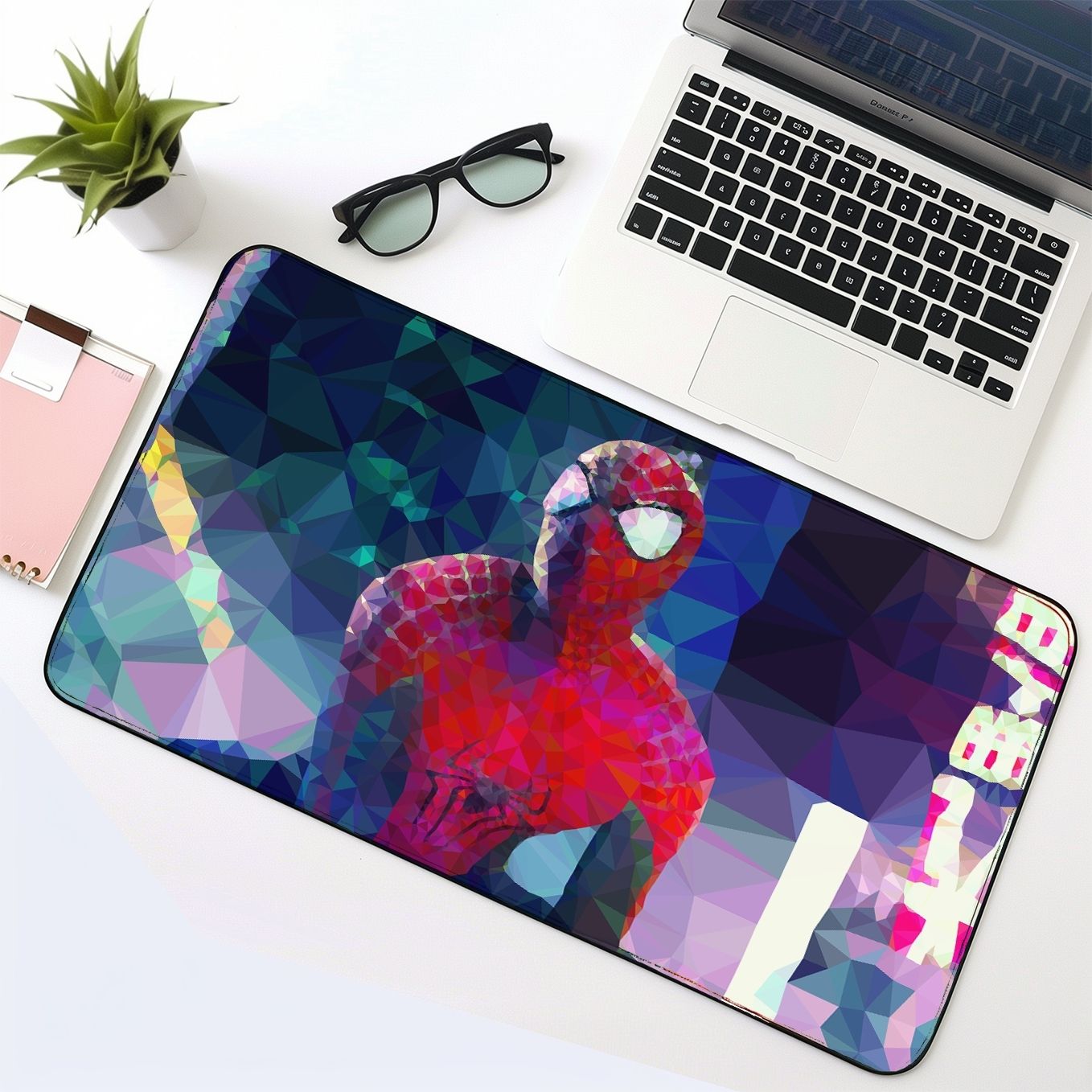 Amazing Spider Man Low Poly Art Mouse Pad - 23.6 x 11 Inches Desk Pad - Gaming and Workstation Mat for Spiderverse Fans - Non-Slip Rubber Base - Smooth Surface for Precise Control