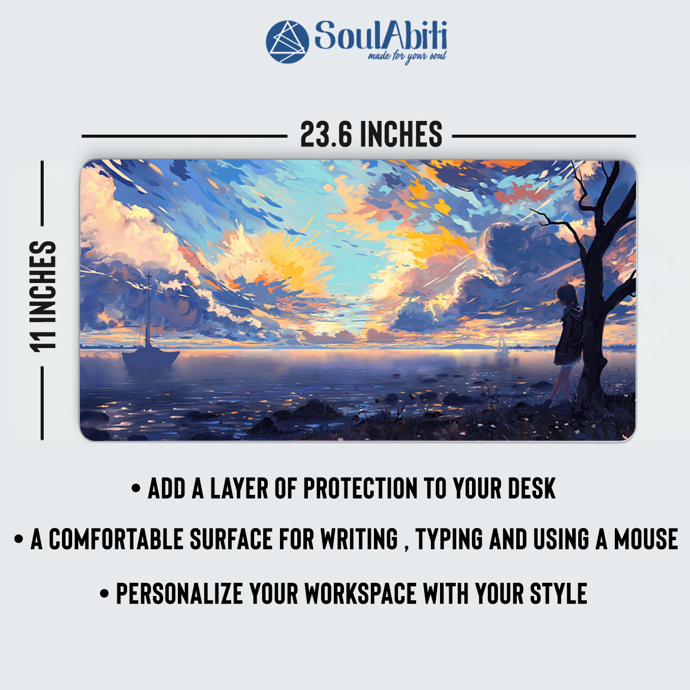 Anime Style Beautiful City Landscape Art Mouse Pad - 23.6 x 11 Inches Desk Pad - Gaming and Workstation Mat for Beautiful Scenery - Non-Slip Rubber Base - Smooth Surface for Precise Control