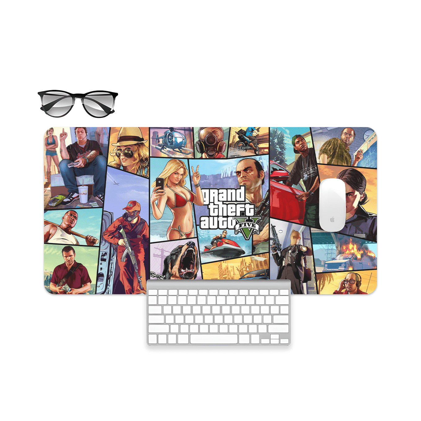 Grand Theft Auto V Art Mouse Pad - 23.6 x 11 Inches Desk Pad - Gaming and Workstation Mat for Action Games Fans - Non-Slip Rubber Base - Smooth Surface for Precise Control