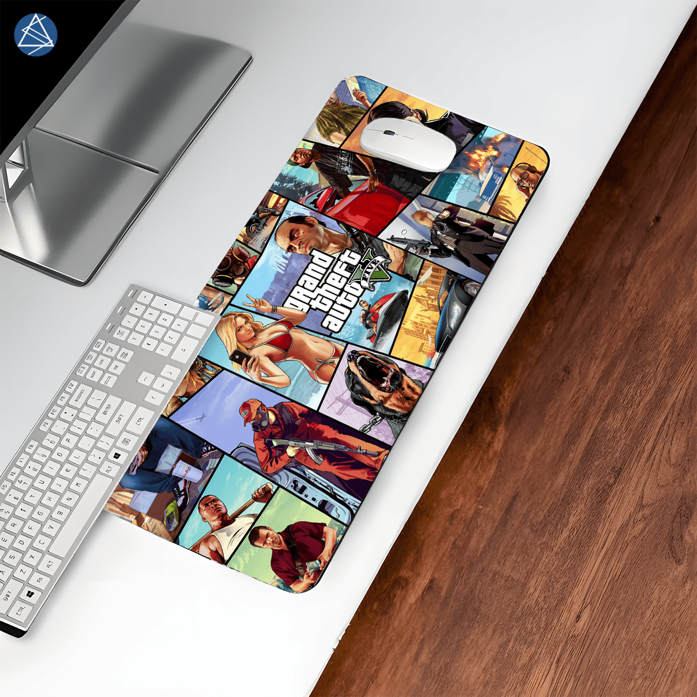 Grand Theft Auto V Art Mouse Pad - 23.6 x 11 Inches Desk Pad - Gaming and Workstation Mat for Action Games Fans - Non-Slip Rubber Base - Smooth Surface for Precise Control