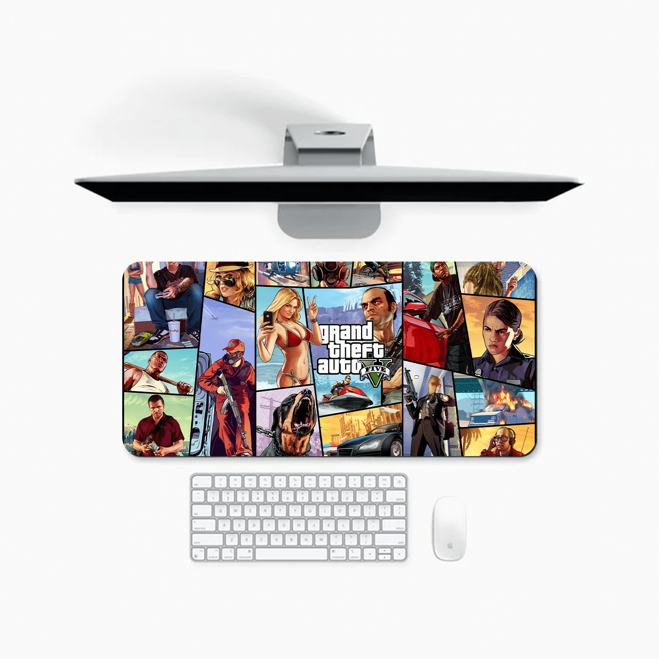 Grand Theft Auto V Art Mouse Pad - 23.6 x 11 Inches Desk Pad - Gaming and Workstation Mat for Action Games Fans - Non-Slip Rubber Base - Smooth Surface for Precise Control