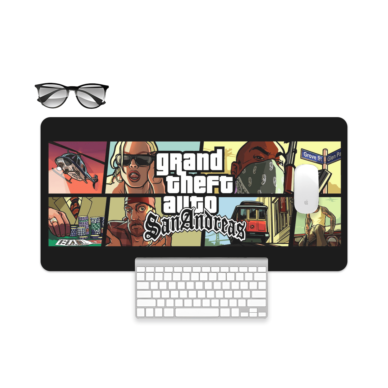 Grand Theft Auto San Andreas Art Mouse Pad - 23.6 x 11 Inches Desk Pad - Gaming and Workstation Mat for Action Games Fans - Non-Slip Rubber Base - Smooth Surface for Precise Control