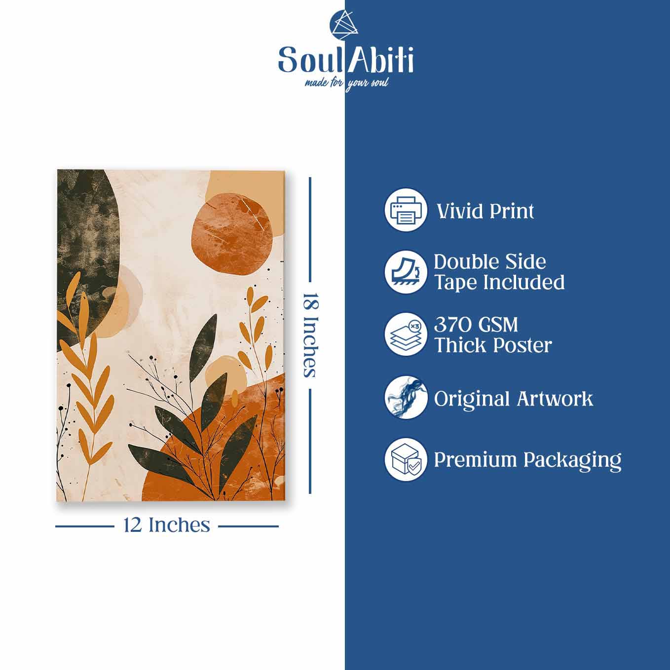 Abstract Botanical Earth Tone Poster - Wall art 370 GSM with Double Side Tape Ready to Stick Wall Decor