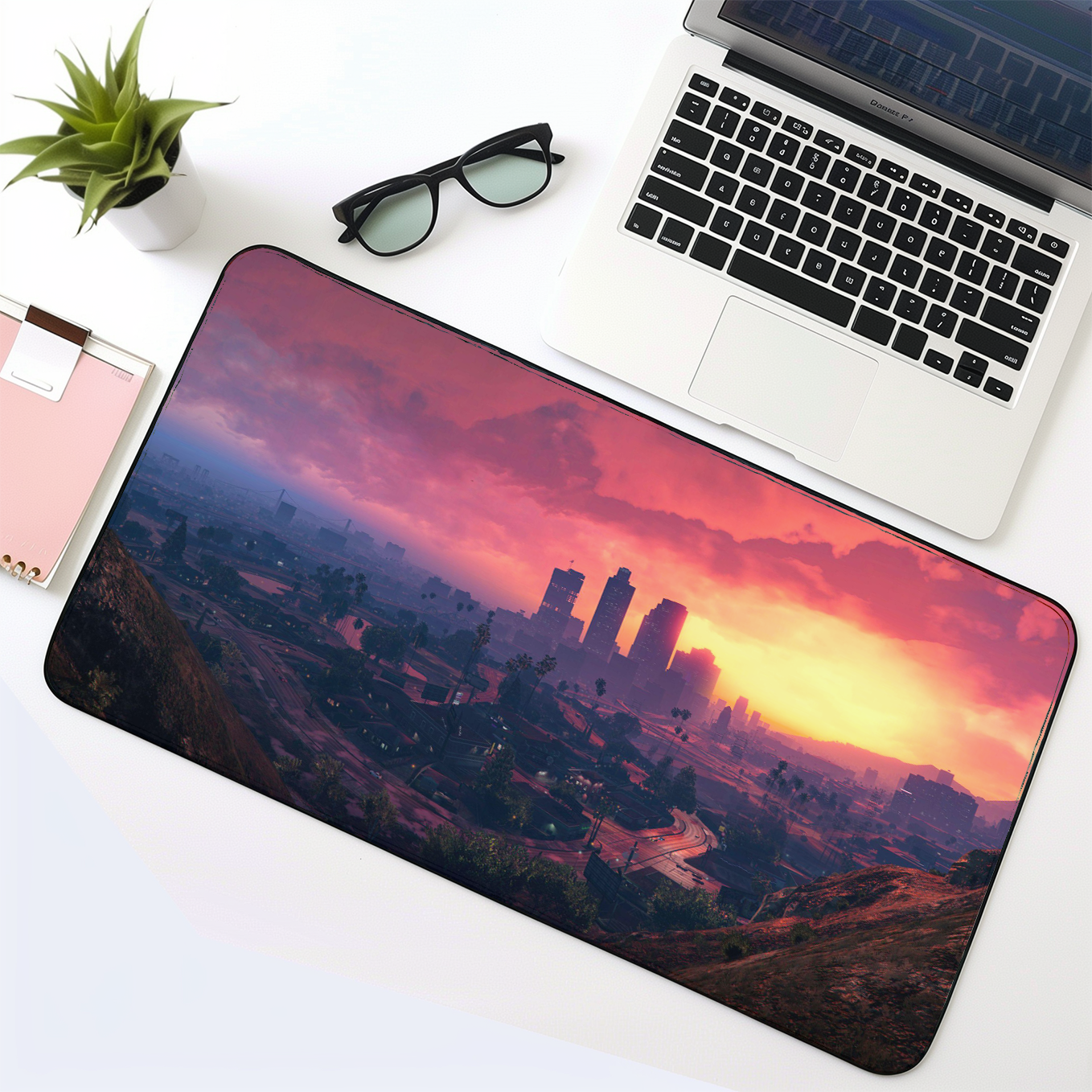 GTA V Los Santos City Landscape Mouse Pad - 23.6 x 11 Inches Desk Pad - Gaming and Workstation Mat for Grand Theft auto Fans - Non-Slip Rubber Base - Smooth Surface for Precise Control