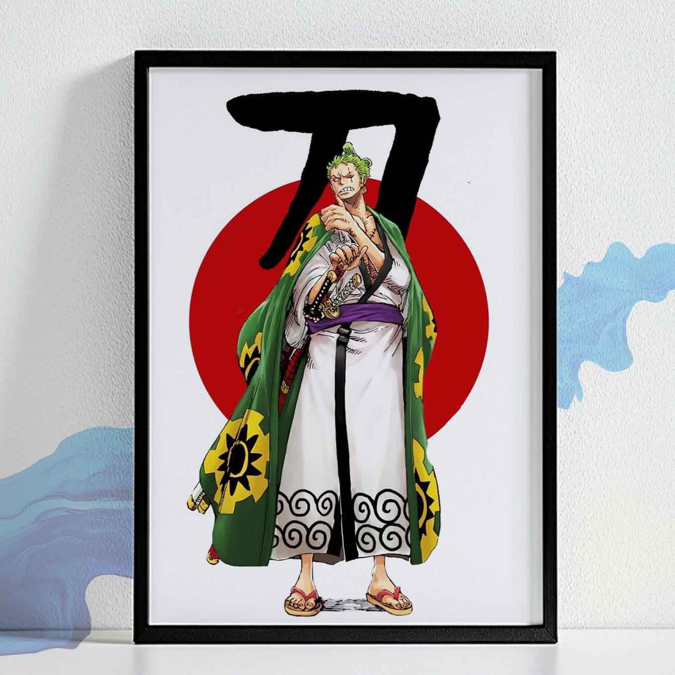 One Piece Roronoa Zoro wano arc Ronin Poster Art Framed (13x19 Inches, Plexi-Glass, Textured Frame)