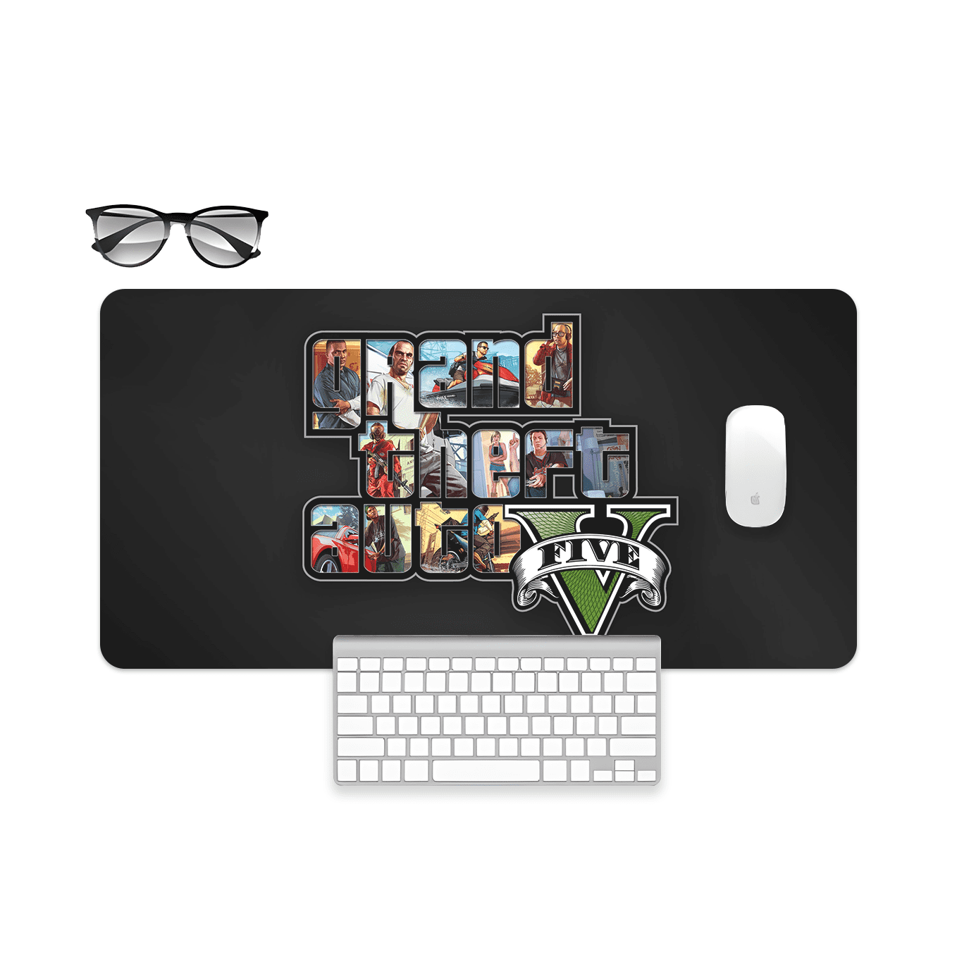 Grand Theft Auto V Logo Art Mouse Pad - 23.6 x 11 Inches Desk Pad - Gaming and Workstation Mat for Action Games Fans - Non-Slip Rubber Base - Smooth Surface for Precise Control