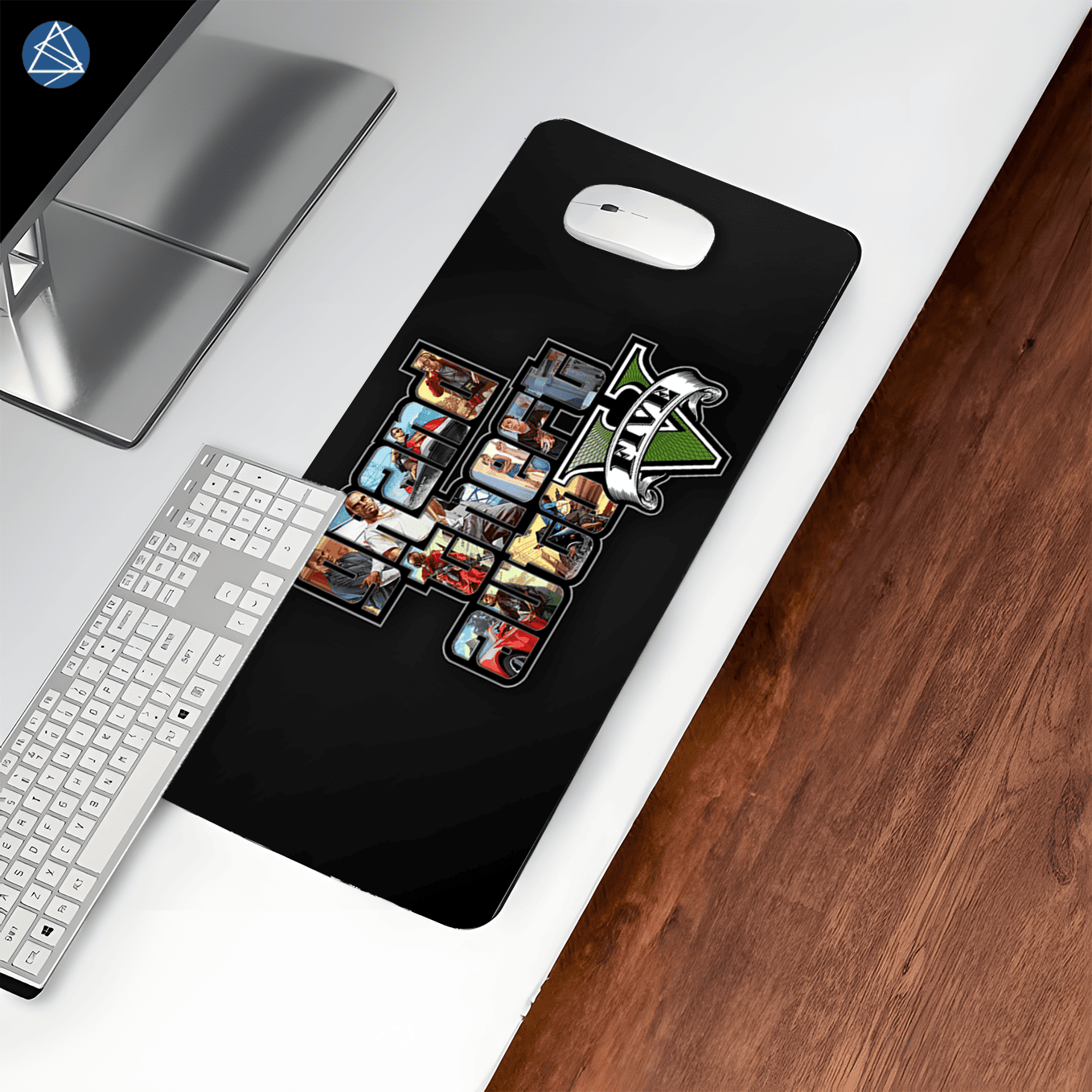 Grand Theft Auto V Logo Art Mouse Pad - 23.6 x 11 Inches Desk Pad - Gaming and Workstation Mat for Action Games Fans - Non-Slip Rubber Base - Smooth Surface for Precise Control