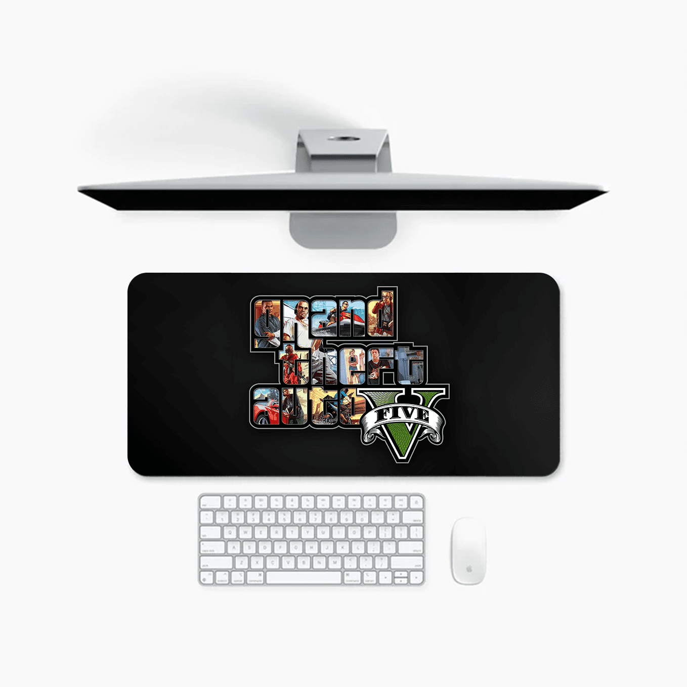 Grand Theft Auto V Logo Art Mouse Pad - 23.6 x 11 Inches Desk Pad - Gaming and Workstation Mat for Action Games Fans - Non-Slip Rubber Base - Smooth Surface for Precise Control