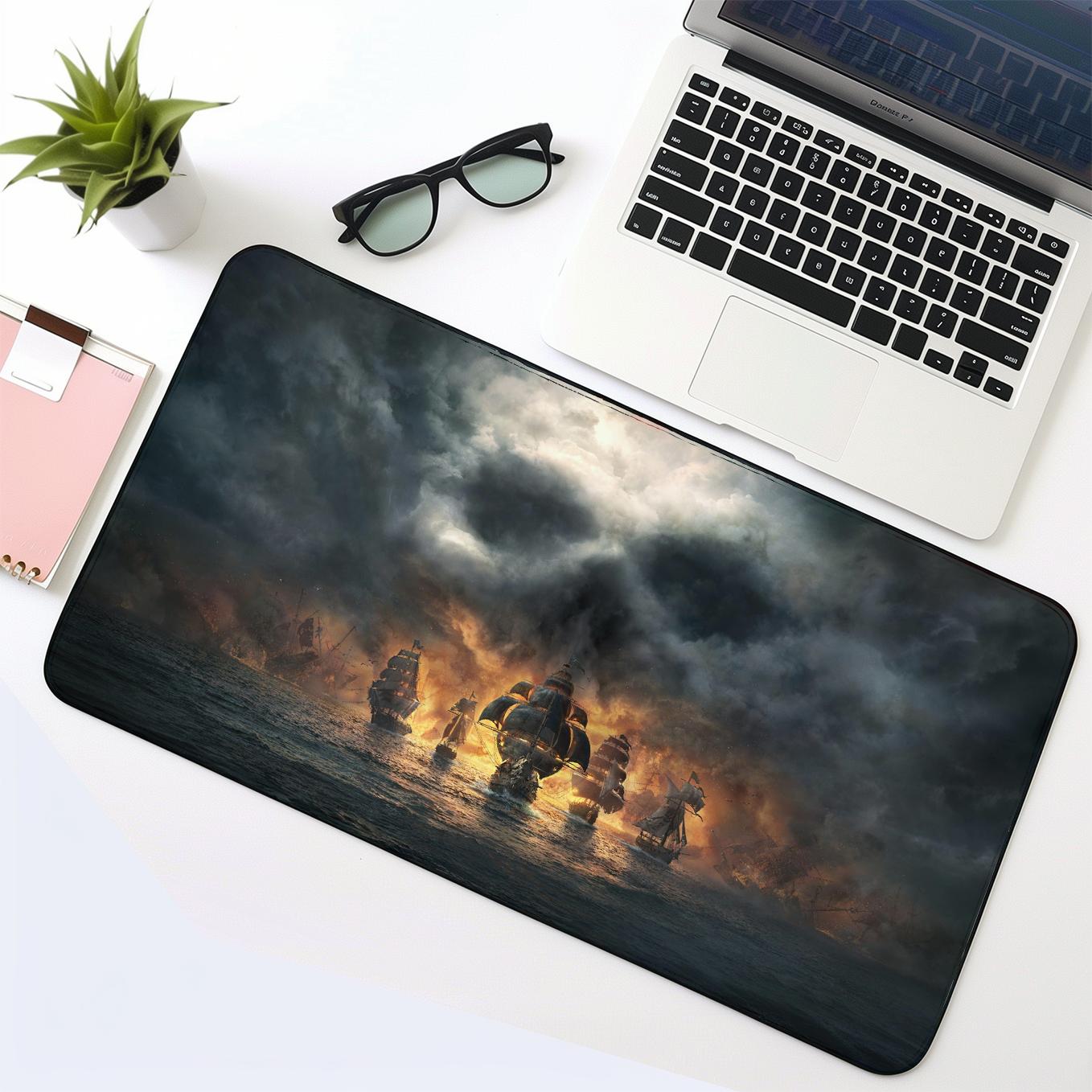 Skull and Bones Mouse Pad - 23.6 x 11 Inches Desk Pad - Gaming and Workstation Mat for Pirate Ship Fans - Non-Slip Rubber Base - Smooth Surface for Precise Control Brand: SoulAbiti