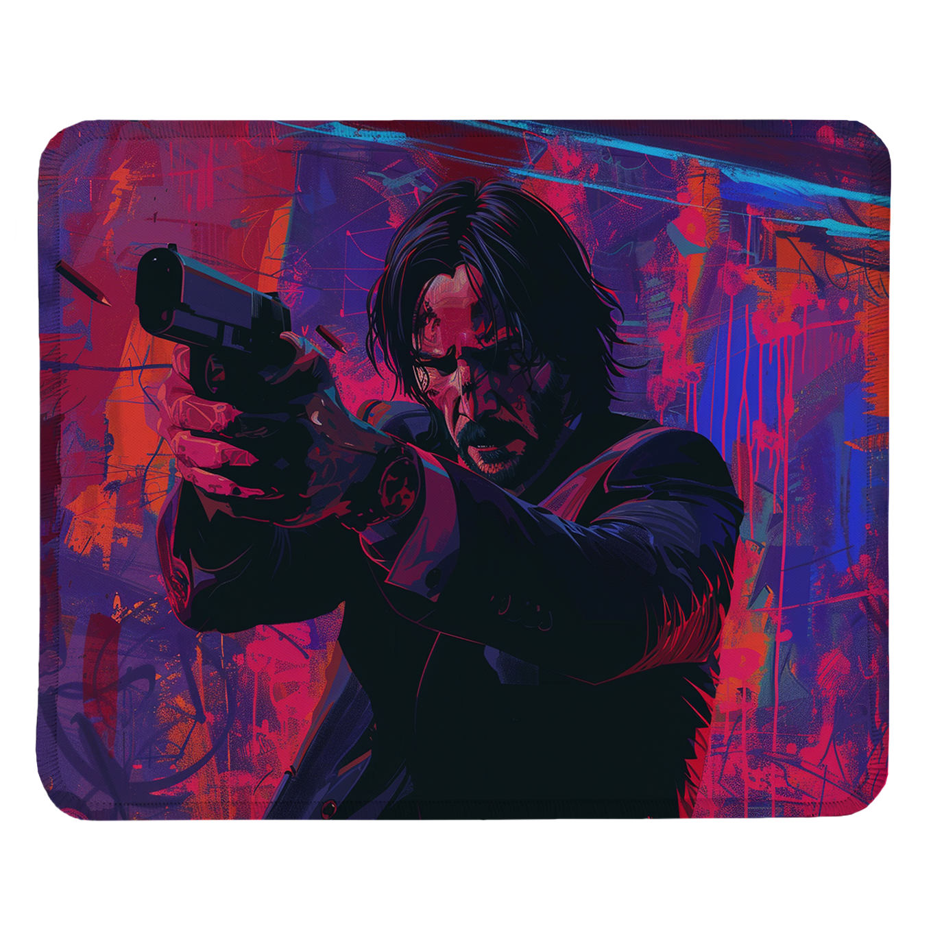 John Wick Set of 2 Stitched Gaming Mouse Pads with Anti-Slip Rubber Base and Waterproof Surface