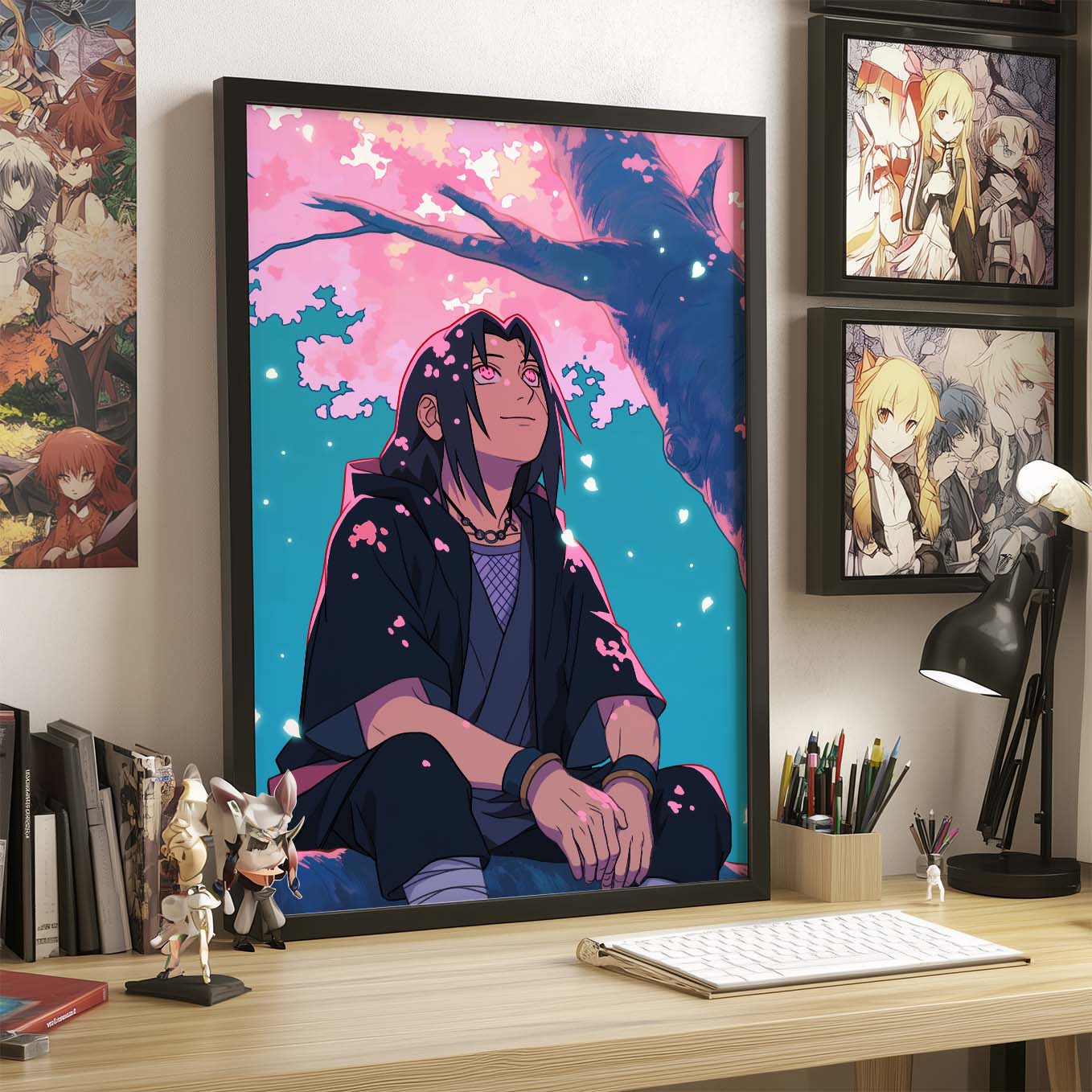 Itachi Uchiha Cherry Blossom Poster art framed 12x18-Inch, Plexi-Glass