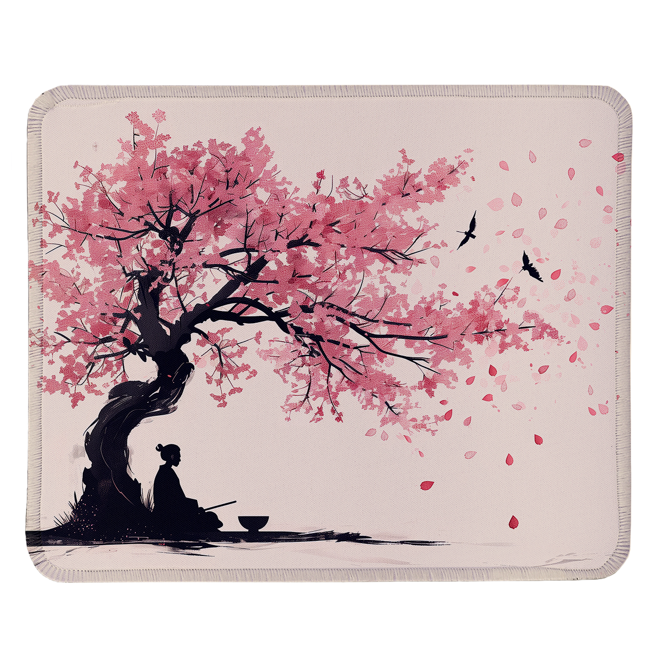 Zen Sakura Cherry Blossom Art – Set of 2 Stitched Gaming Mouse Pads with Anti-Slip Rubber Base and Waterproof Surface