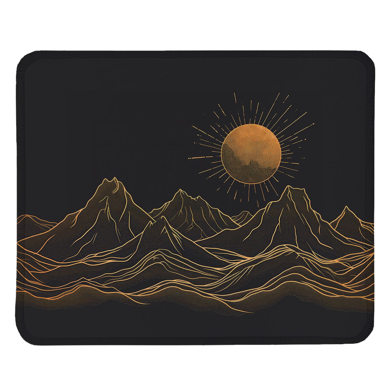 Golden Forest and Mountains Line Art – Set of 2 Stitched Gaming Mouse Pads with Anti-Slip Rubber Base and Waterproof Surface