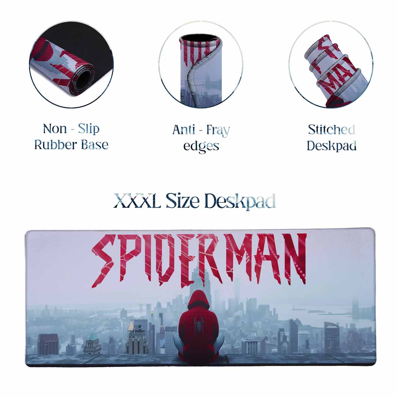 Spiderman XXXL Deskpad – 36x14 Inches Extra Large Mouse Pad with Non-Slip Rubber base, Stitched Edges, Waterproof Surface – Ideal for Gaming and Office Desk