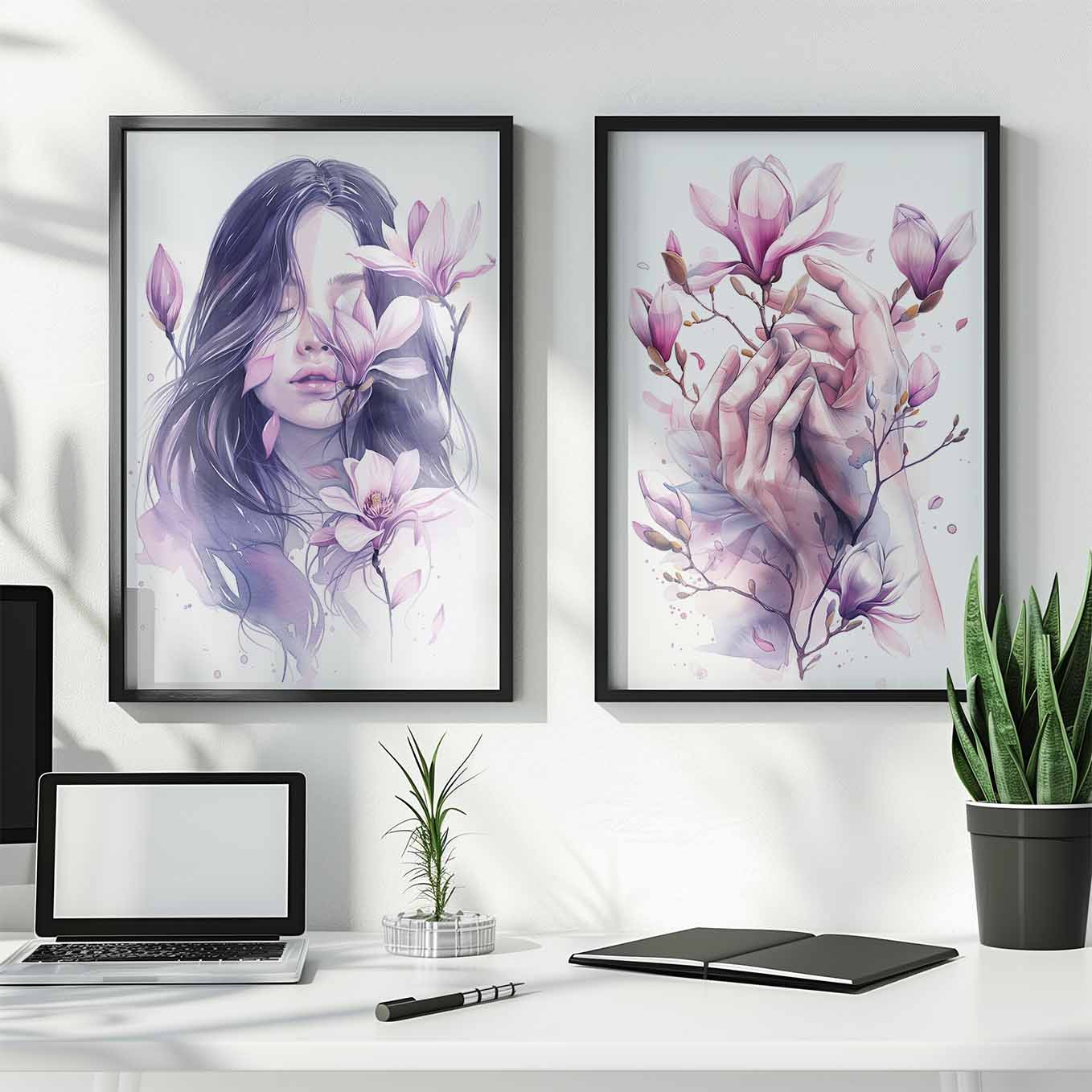 Nature’s Serenity - Woman in Wildflower Field & Floral Art Print | Aesthetic Minimalist Botanical Decor