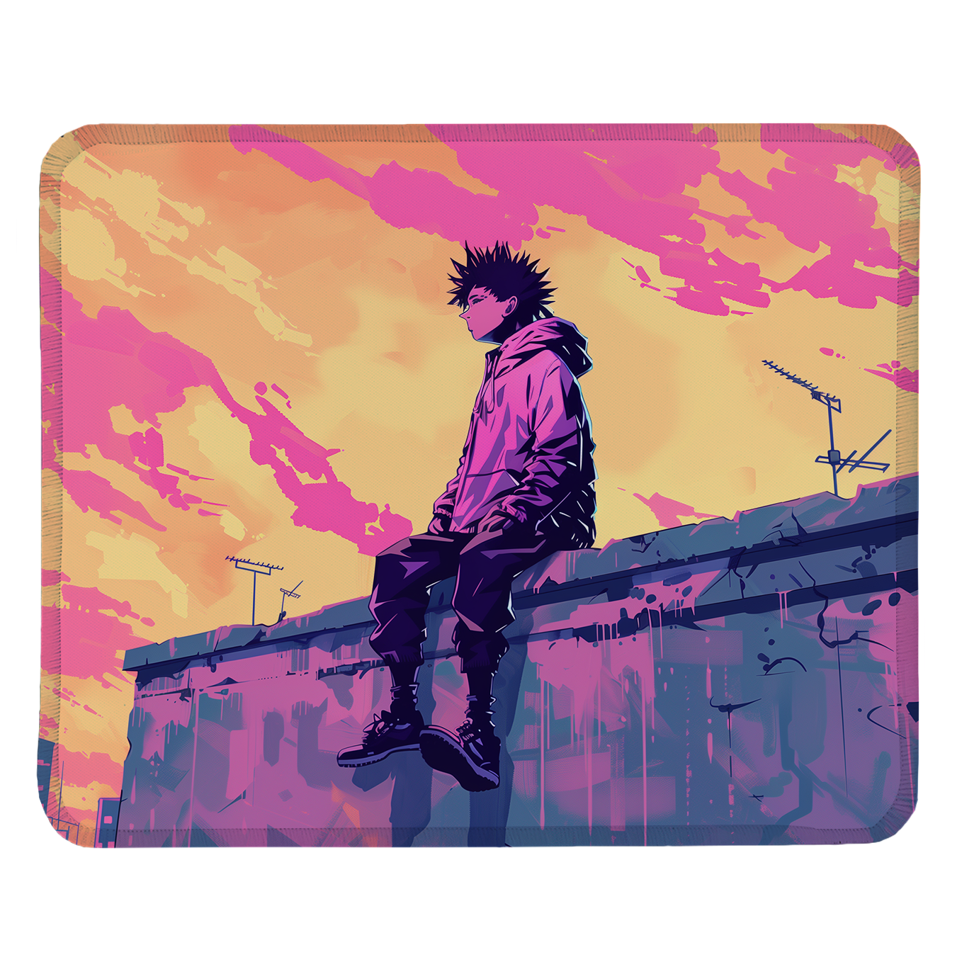 Skyline Dreams – Set of 2 Stitched Anime Theme Gaming Mouse Pads with Anti-Slip Rubber Base and Waterproof Surface