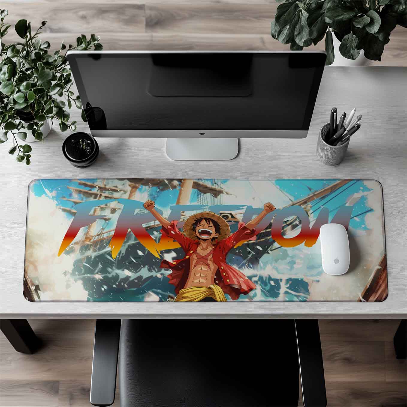 Luffy Freedom Anime XXXL Deskpad – 36x14 Inches Extra Large Mouse Pad with Non-Slip Rubber base, Stitched Edges, Waterproof Surface – Ideal for Gaming and Office Desk