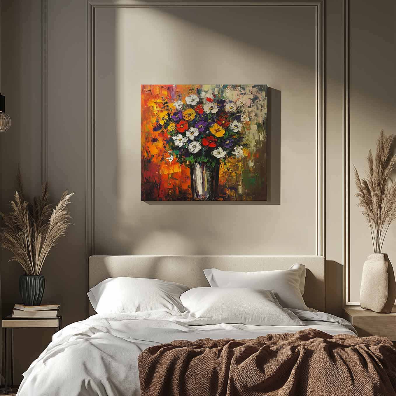 Flower Bouquet Abstract Painting Wall Art - 24x24 inches Stretched Canvas print for Home Office