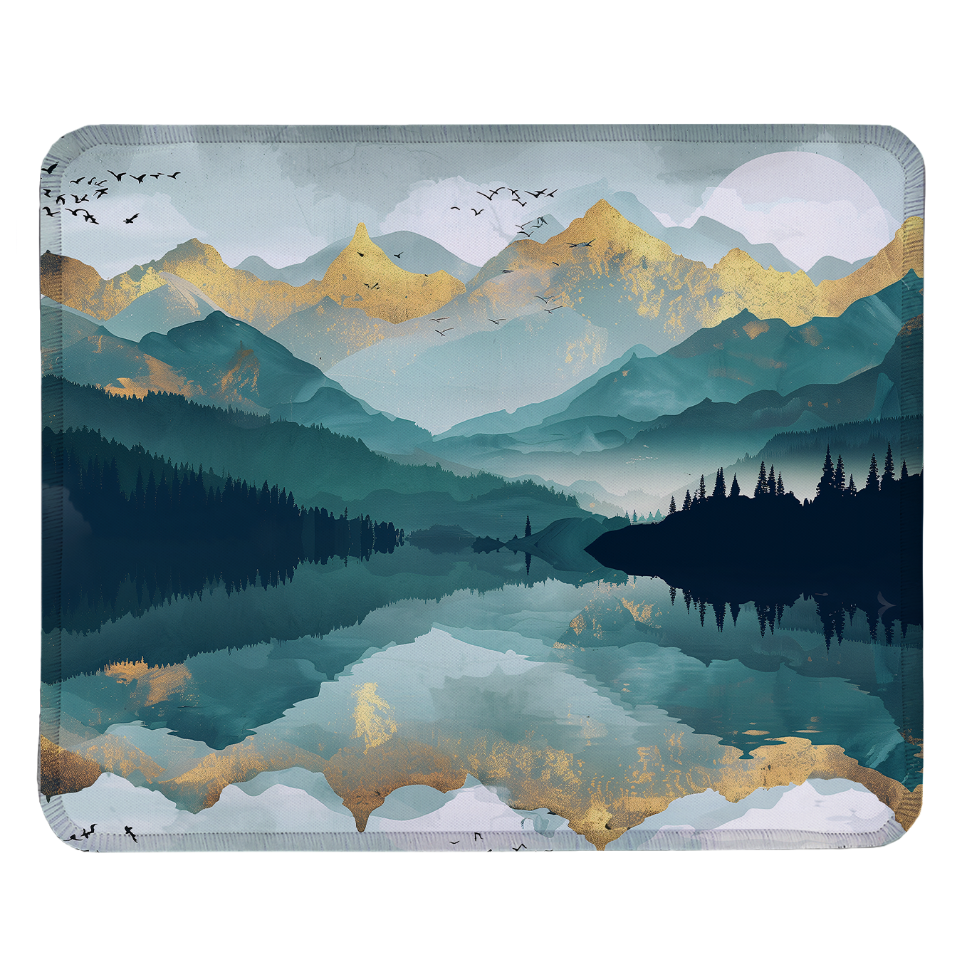 Mystic Mountain Watercolor Art – Set of 2 Stitched Gaming Mouse Pads with Anti-Slip Rubber Base and Waterproof Surface
