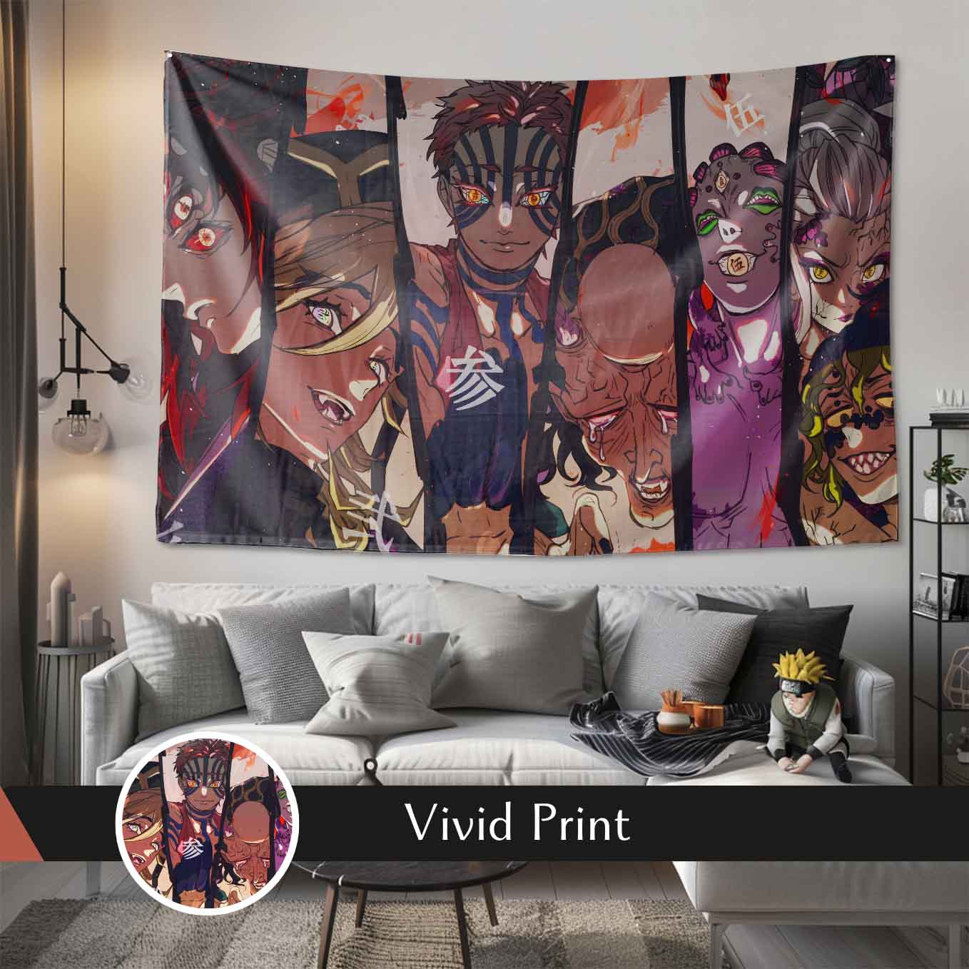 Demon Slayer Kizuki upper moon Tapestry Wall Hanging – Vivid Straw hat pirates Tapestries for Bedroom Living Room (69x39 inch) Premium Polyester Fabric