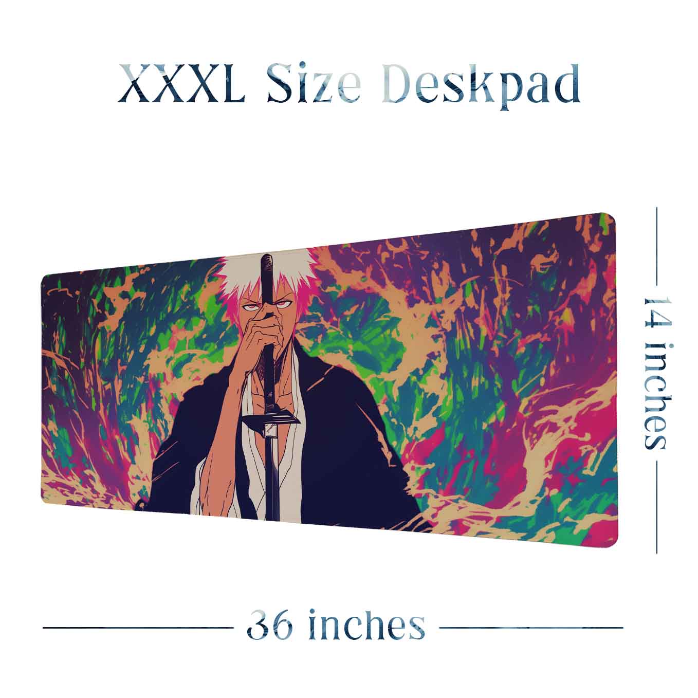 Bleach Ichigo Anime XXXL Deskpad – 36x14 Inches Extra Large Mouse Pad with Non-Slip Rubber base, Stitched Edges, Waterproof Surface – Ideal for Gaming and Office Desk