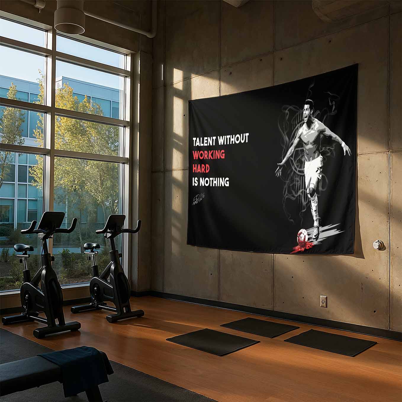 Motivational Cristiano Ronaldo CR7 Soccer Tapestry - 73x43 Inches Inspirational Wall Hanging, Premium Polyester Fabric, Vivid Print, Machine Washable, Durable and Lightweight for Gym, Office, or Home Décor