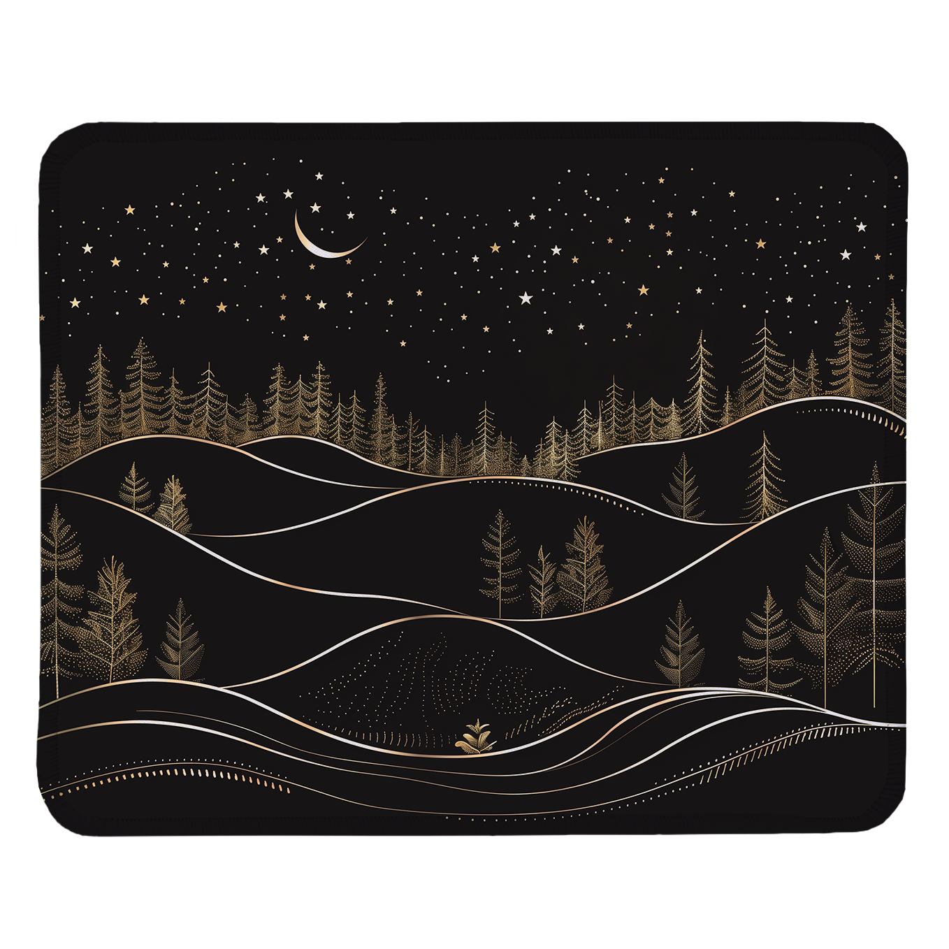Night Sky and Mountain Line Art – Set of 2 Stitched Gaming Mouse Pads with Anti-Slip Rubber Base and Waterproof Surface