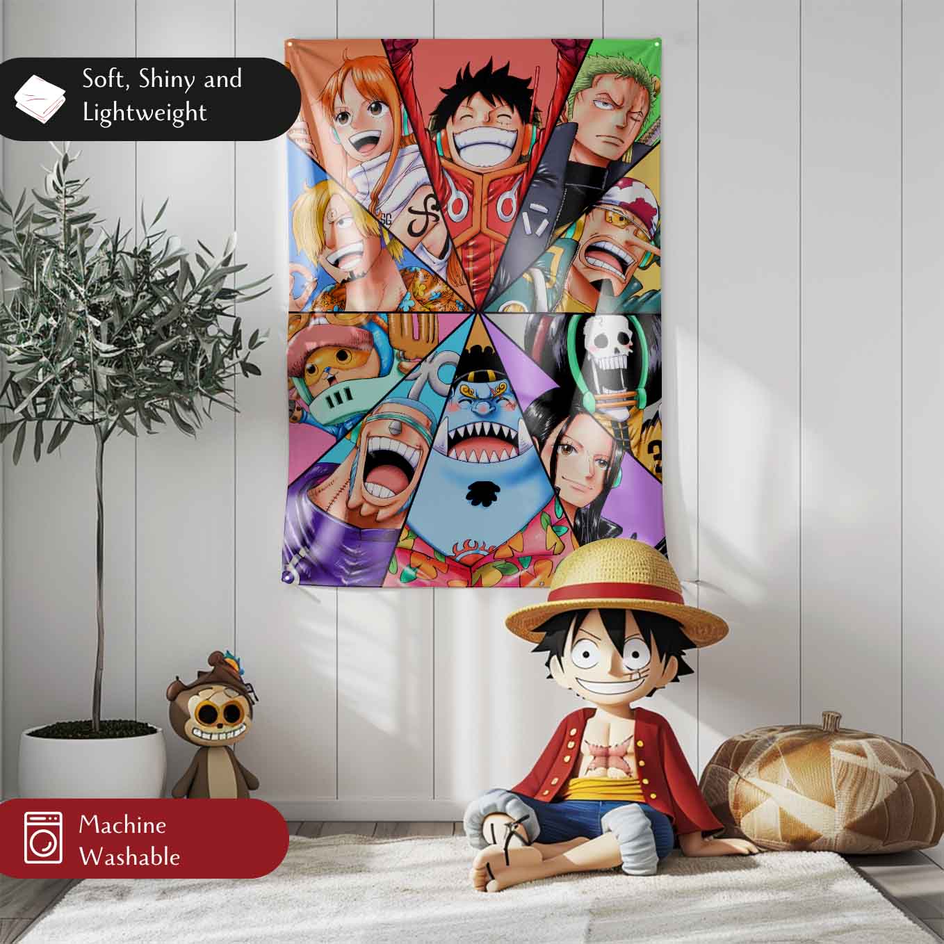 One Piece Anime Tapestry Wall Hanging – Vivid Straw hat pirates Tapestries for Bedroom Living Room (60x42 inch) Premium Polyester Fabric
