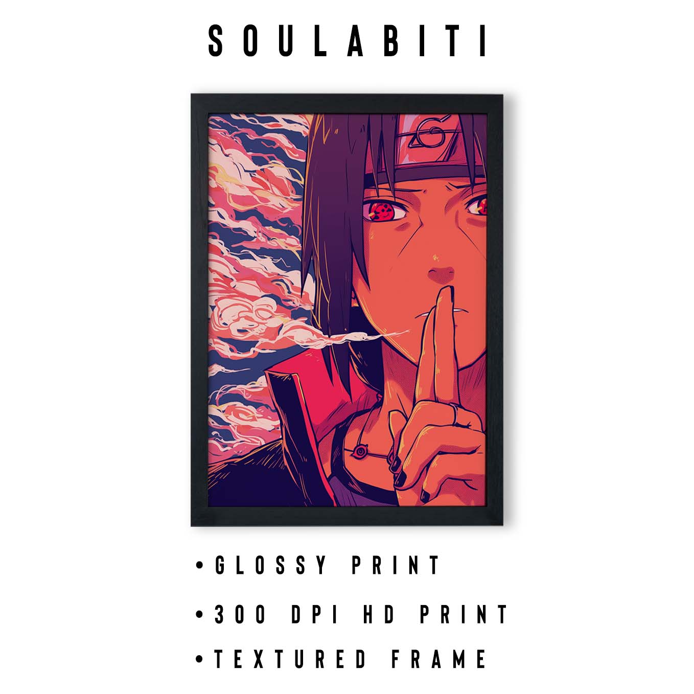Itachi Uchiha Ninja Poster art framed 12x18-Inch, Plexi-Glass