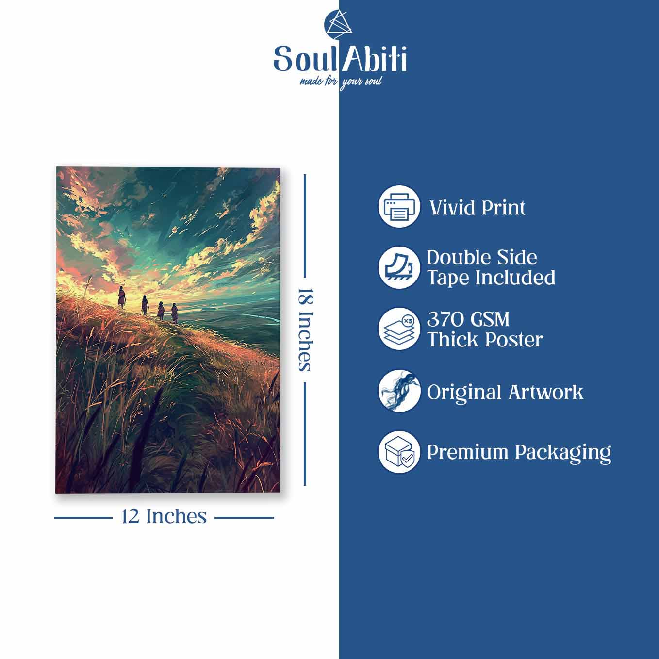 Sunset Horizon Wanderers Poster - Landscape Wall Art 370 GSM with Double Side Tape Ready to Stick Wall Decor